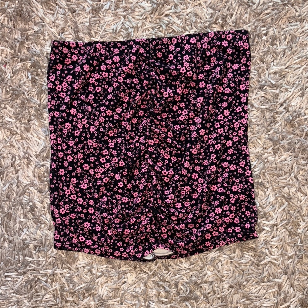Floral Pink and Black Women's Mini Skirt